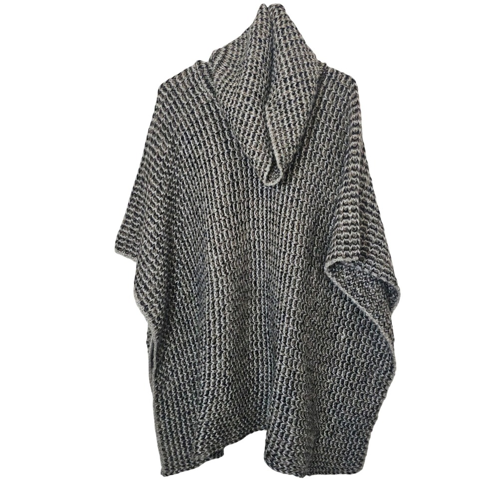 Womens One Size Acrylic Knit Poncho‎ Cowl Neck Brown Black Winter Classy Fuzzy